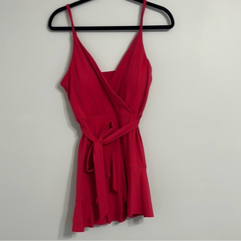 HALARA Sleeveless Wrap Tie Front Red/Pink Mini Dress